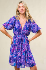 Purple Floral Open Back Dress
