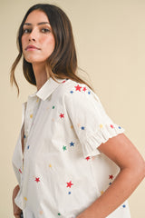 Ivory Star Embroidered Ruffle Detail Shirts