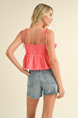 Coral Bow Front Babydoll Cami Top