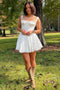 Ivory Satin Corset Shape Lace Trim Flare Mini Dress