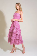 Mauve Floral Lace Accent Midi Dress