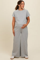 Heather Grey Basic Tee And Wide Leg Pant Maternity Set