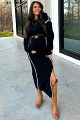 Black Contrast Stitch Knit Sweater And Maxi Skirt Maternity Set