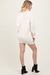 Cream Fuzzy Knit Turtleneck Sweater Mini Dress