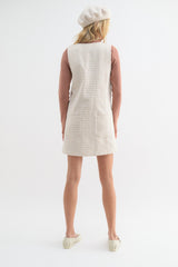 Taupe Cream Tweed Button-Up Mini Dress