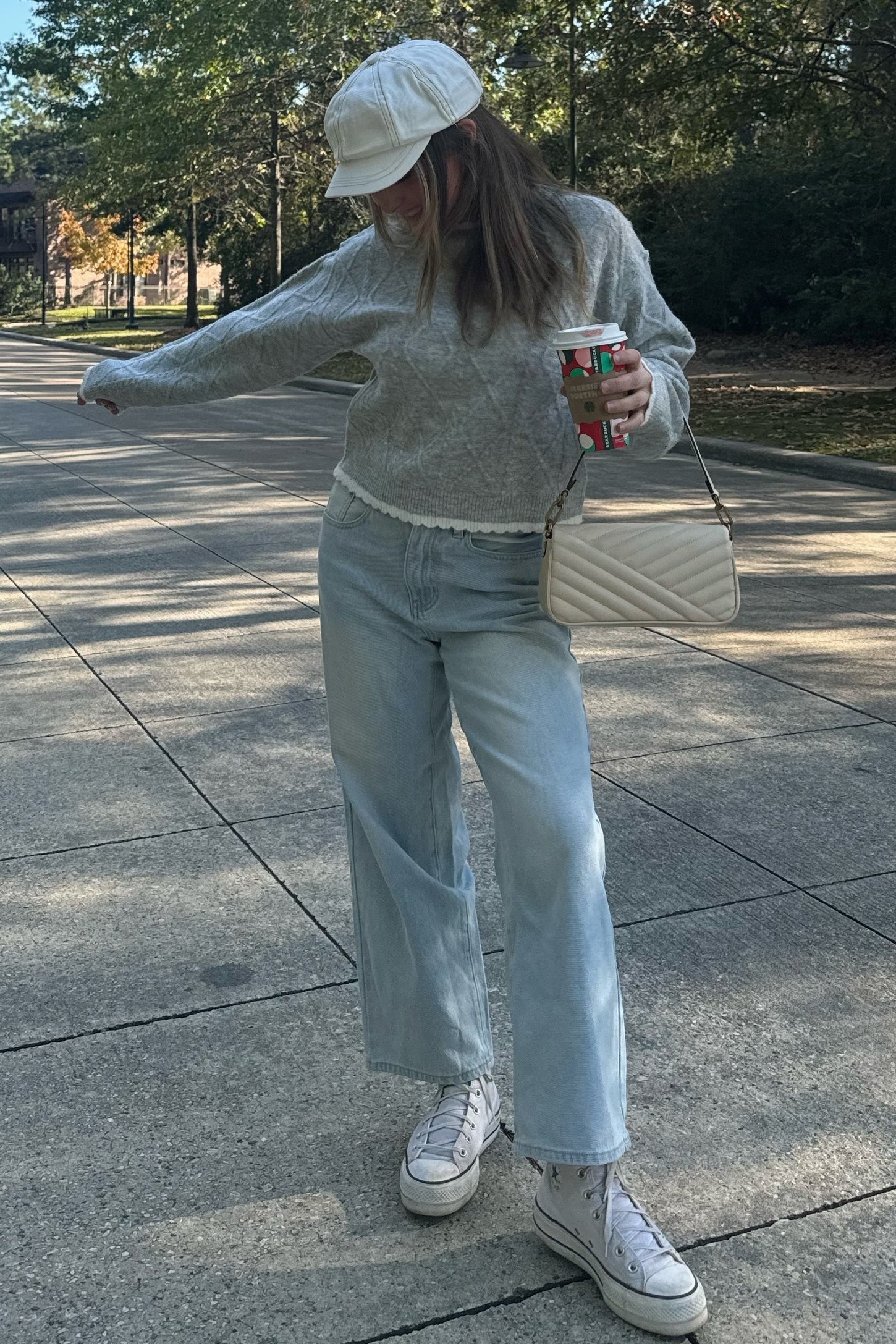 Grey Cable Knit Cropped Sweater