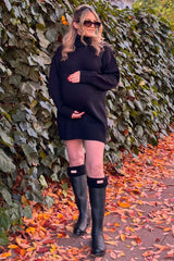 Black Turtle Neck Maternity Mini Sweater Dress