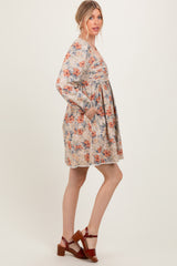 Cream Tropical Floral Pleated Bodice Dress