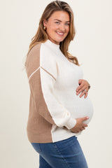 Ivory Mock Neck Colorblock Maternity Plus Sweater