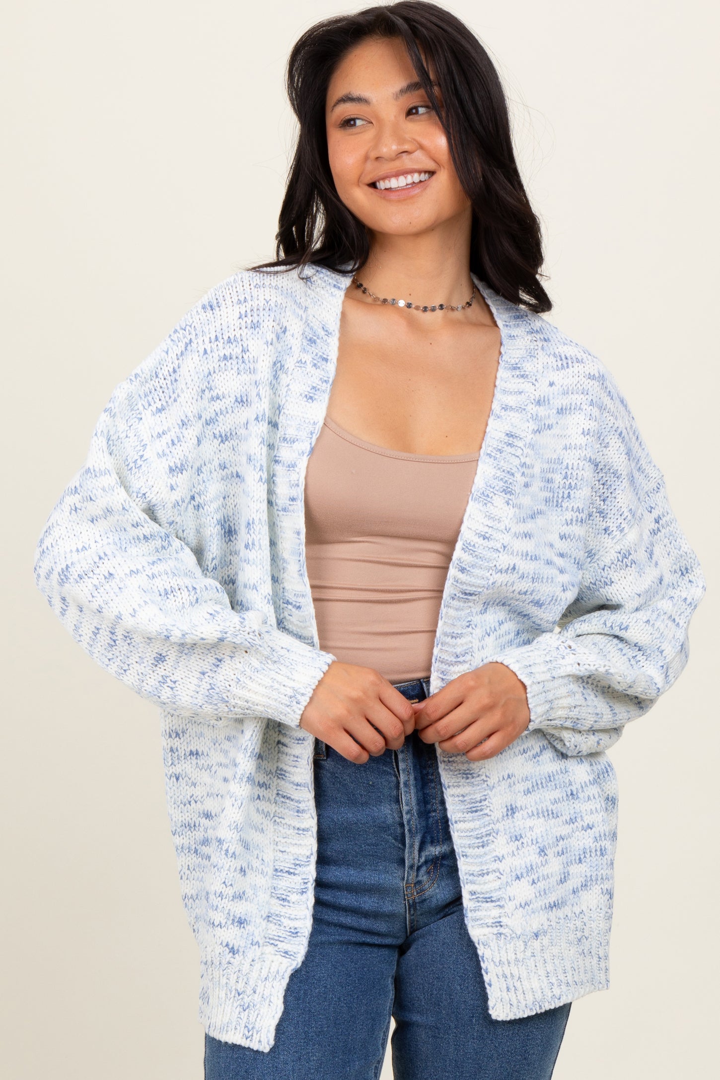 Blue Speckled Chunky Knit Oversized Maternity Cardigan