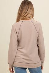 Light Taupe Crewneck Waffle Knit Maternity Pullover Top