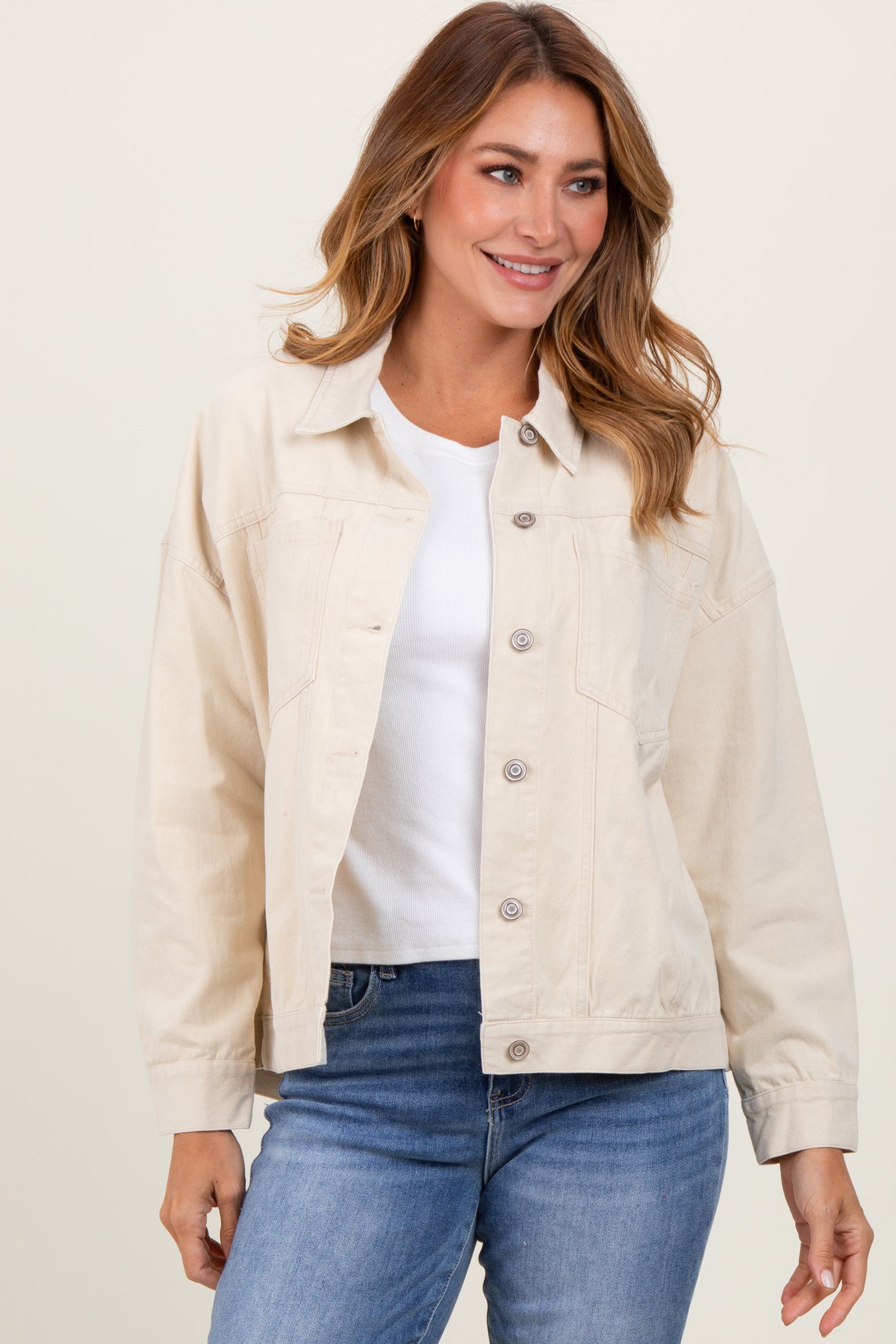 Cream Collared Button Up Maternity Shirt Jacket