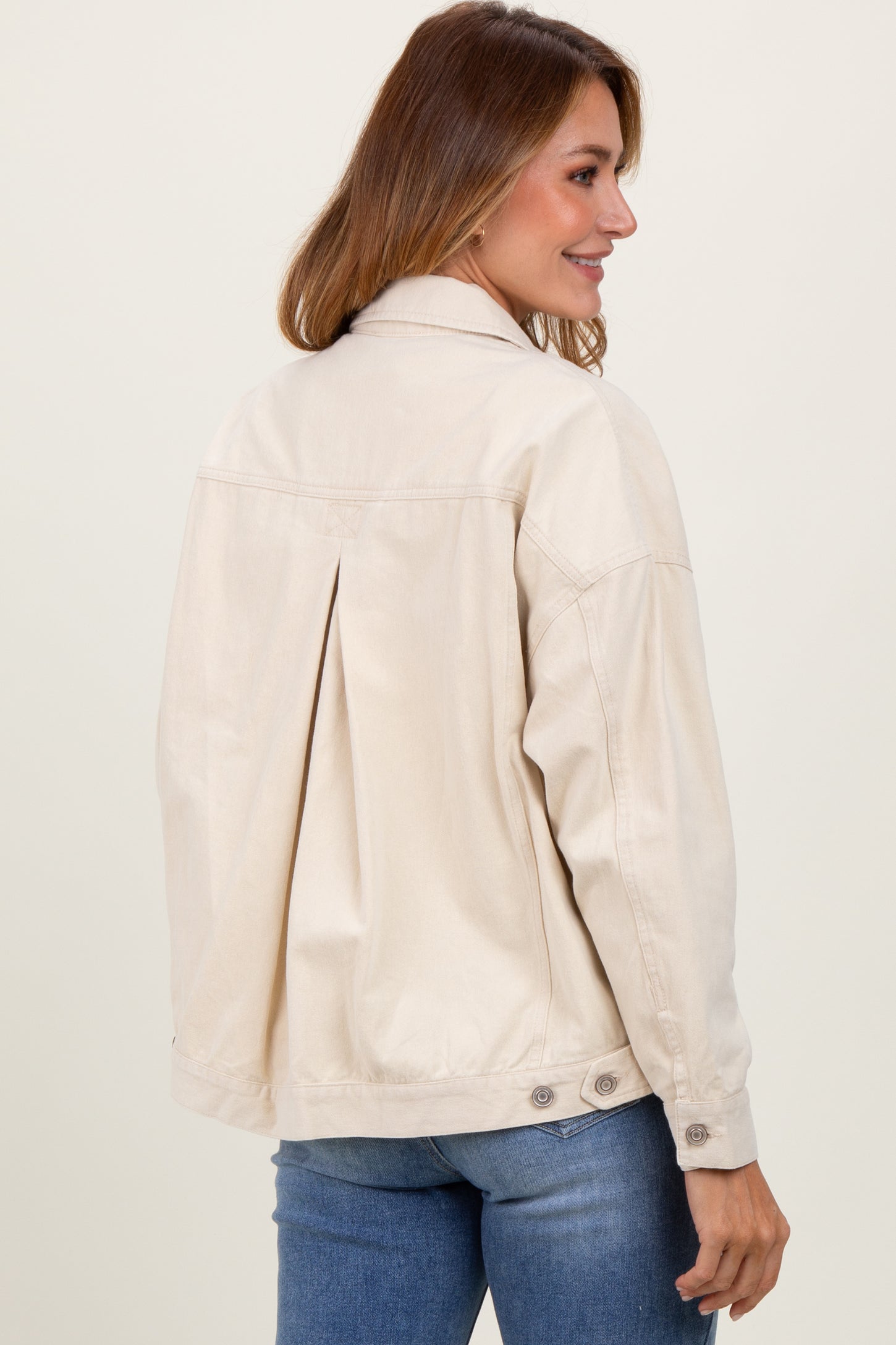 Cream Collared Button Up Shirt Jacket