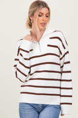 Brown Striped Knit Half Zip Sweater
