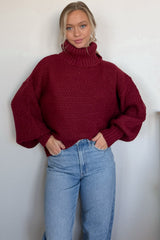 Burgundy Chunky Knit Turtleneck Sweater