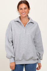 Heather Grey Oversized Long Sleeve Polo Maternity Pullover