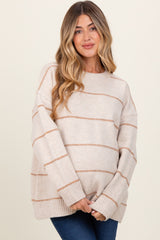 Beige Striped Drop Shoulder Maternity Sweater