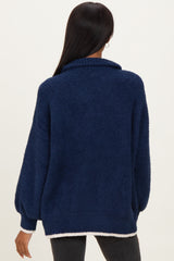 Navy Soft Fuzzy Knit Quarter Zip Pullover Sweater