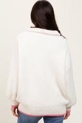 Cream Soft Fuzzy Knit Quarter Zip Pullover Sweater