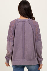 Lavender Lace Inset Exposed Seam Pullover Top