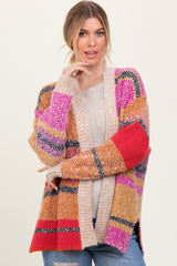 Fuchsia Oversized Colorblock Stripe Cardigan
