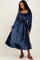 Navy Velvet Smocked Long Sleeve Maxi Dress
