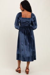 Navy Velvet Smocked Long Sleeve Maxi Dress