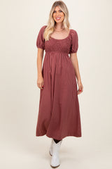 Mauve Striped Popcorn Smocked Maternity Midi Dress