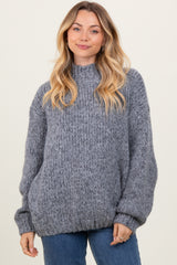 Heather Grey Chunky Knit Mock Neck Maternity Sweater