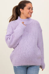 Lavender Chunky Knit Mock Neck Maternity Sweater