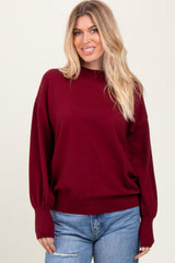 Burgundy Fine Knit Balloon Sleeve Maternity Sweater
