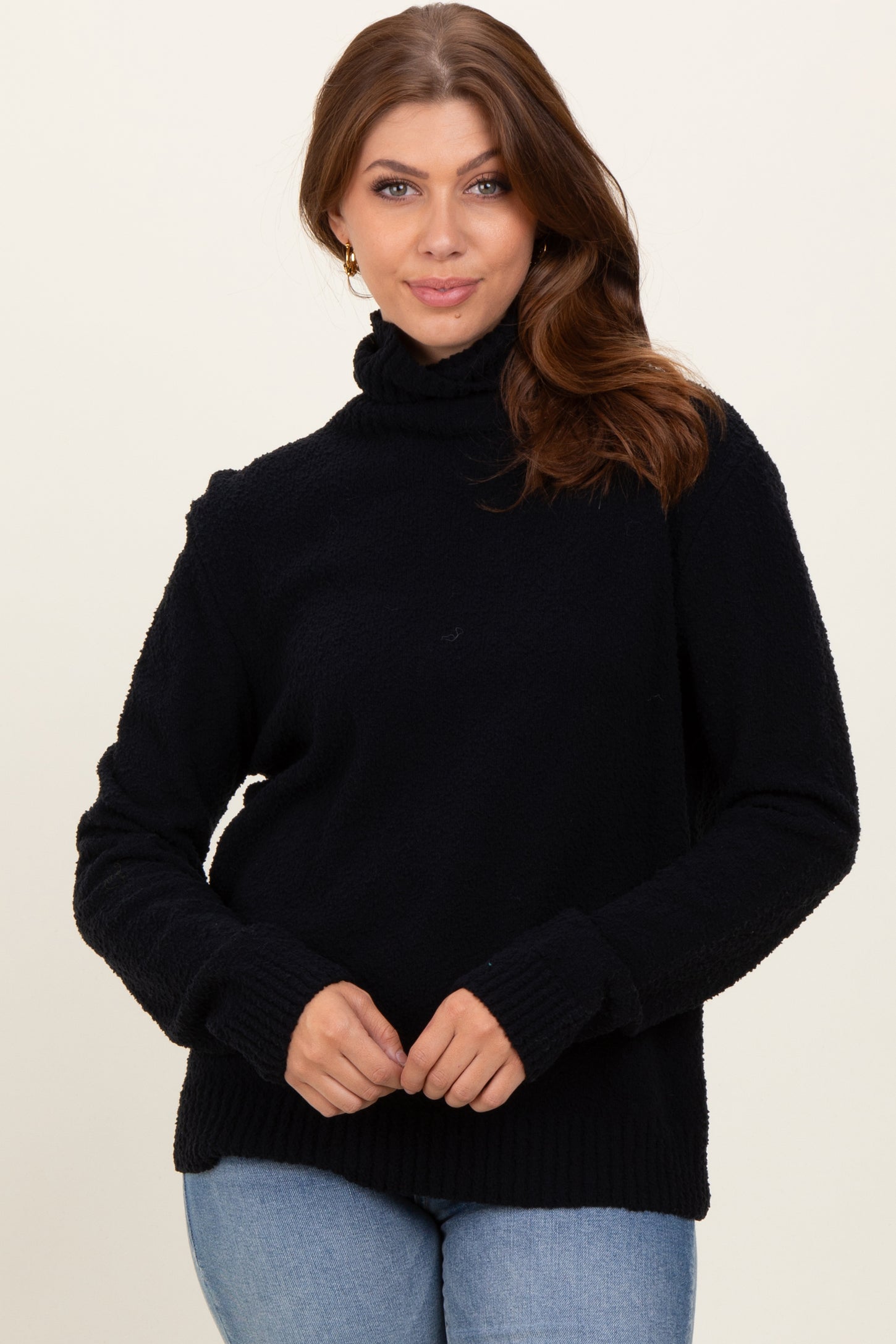 Black Turtleneck Chenille Knit Sweater