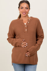 Camel Diamond Knit Button Detail Maternity Sweater