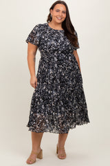 Black Floral Pleated Maternity Plus Midi Dress