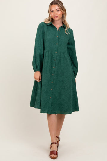 Forest Green Tiered Button Down Shirt Dress