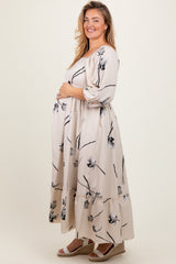 Cream Floral Square Neck Maternity Plus Midi Dress