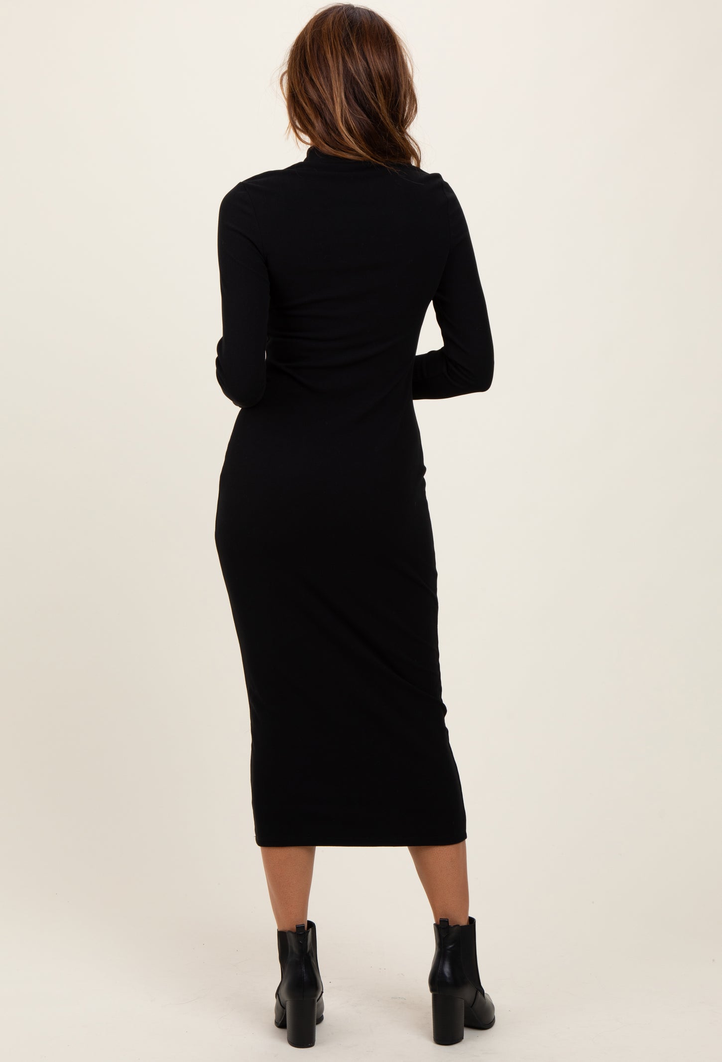 Black Basic Mock Long Sleeve Maxi Dress