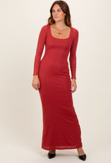 Mauve Basic Square Neck Long Sleeve Maxi Dress