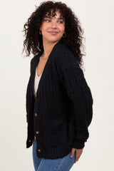 Black Waffle Knit Button Up Cardigan