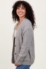 Heather Grey Waffle Knit Button Up Cardigan