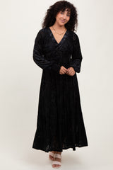 Black Floral Velvet Overlay Maternity Maxi Dress