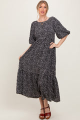 Black Floral Puffed Short Sleeve Maternity Maxi Dress