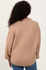 Beige Mixed Chunky Cable Knit Mock Neck Sweater