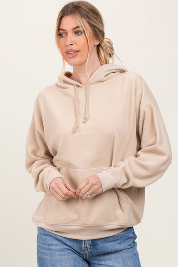 Cream Brushed Knit Oversized Hoodie