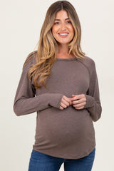 Brown Exposed Stitch Long Sleeve Maternity Top