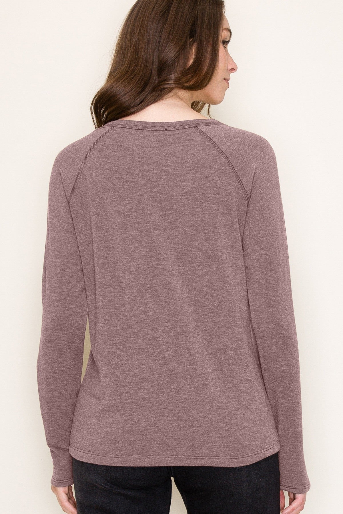 Brown Exposed Stitch Long Sleeve Top