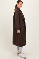 Brown Felted Double Breasted Lapel Button Coat