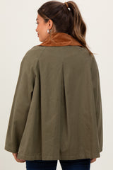 Olive Gingham Lined Maternity Zipper Jacket
