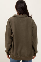 Olive Fleece Collared Button Up Pullover