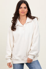 Ivory Fleece Collared Button Up Maternity Pullover